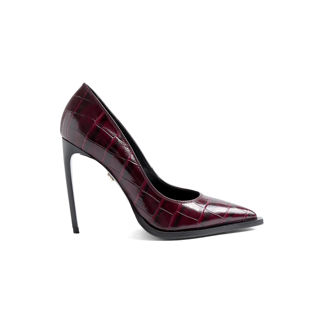 Tünd Qırmızı (bordo) Kroko Basqılı Dəri